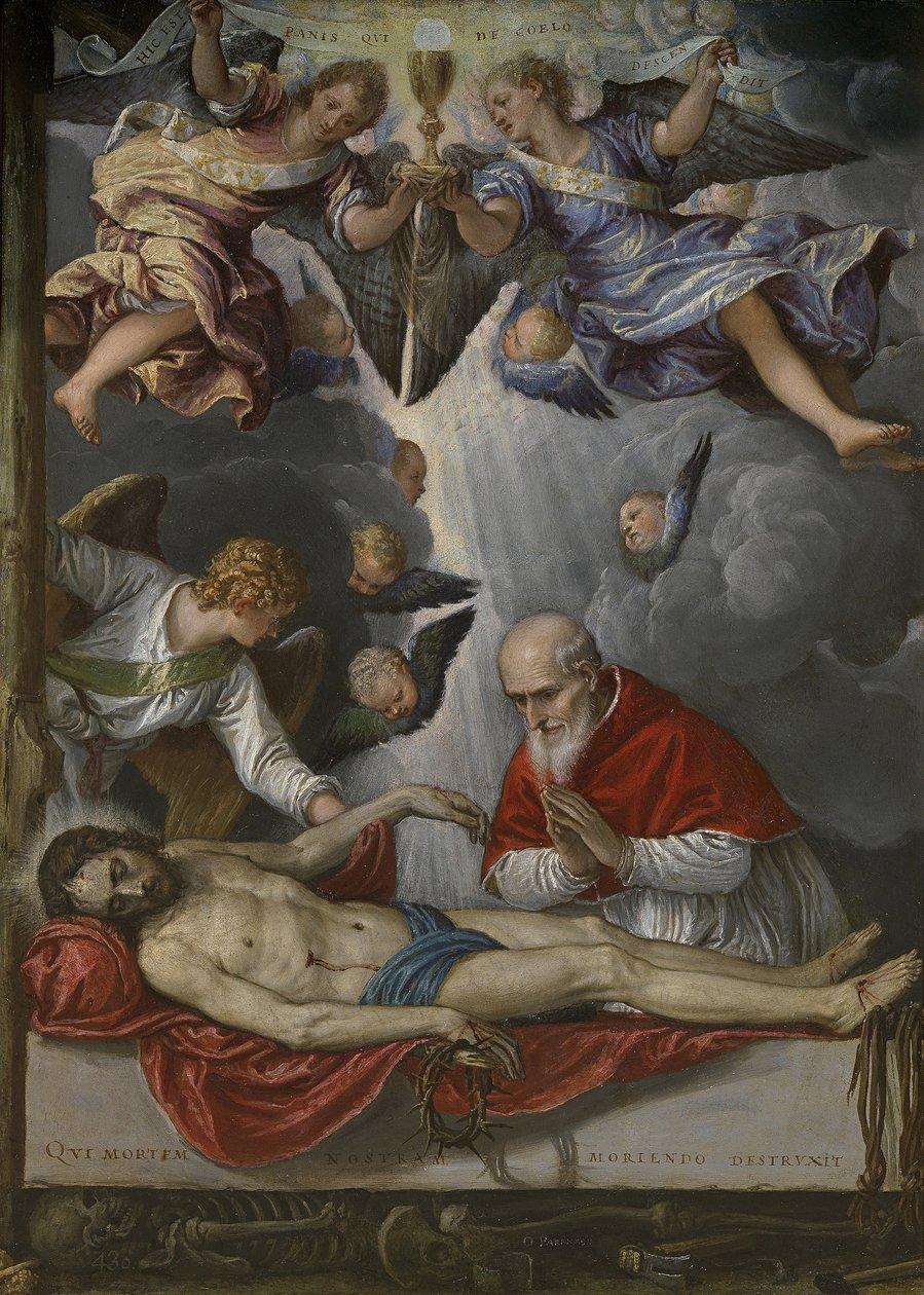 Cristo morto, adorado pelo Papa Pio V, ca 1571-1572 de Micheli Parrasio