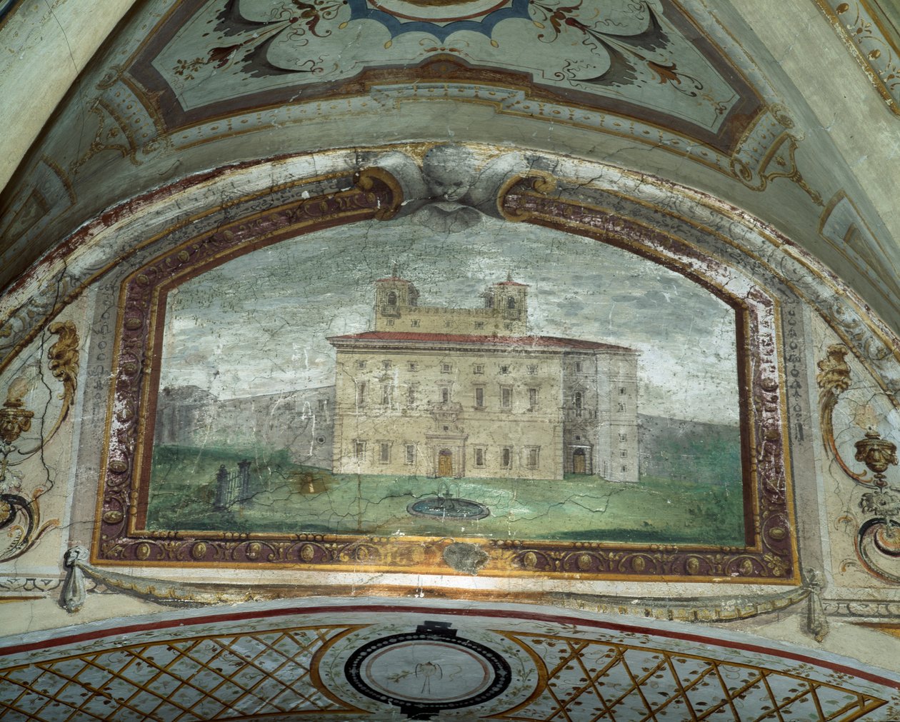Detalhe de um afresco, afresco Villa Medicea di Careggi de Michelozzo di Bartolommeo