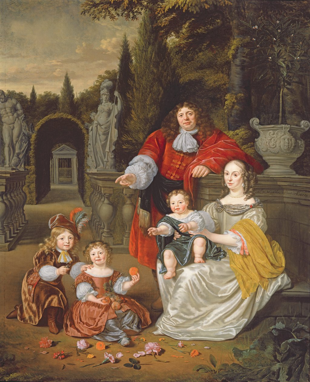 Um grupo familiar em um terraço, 1670 de Michiel van Musscher