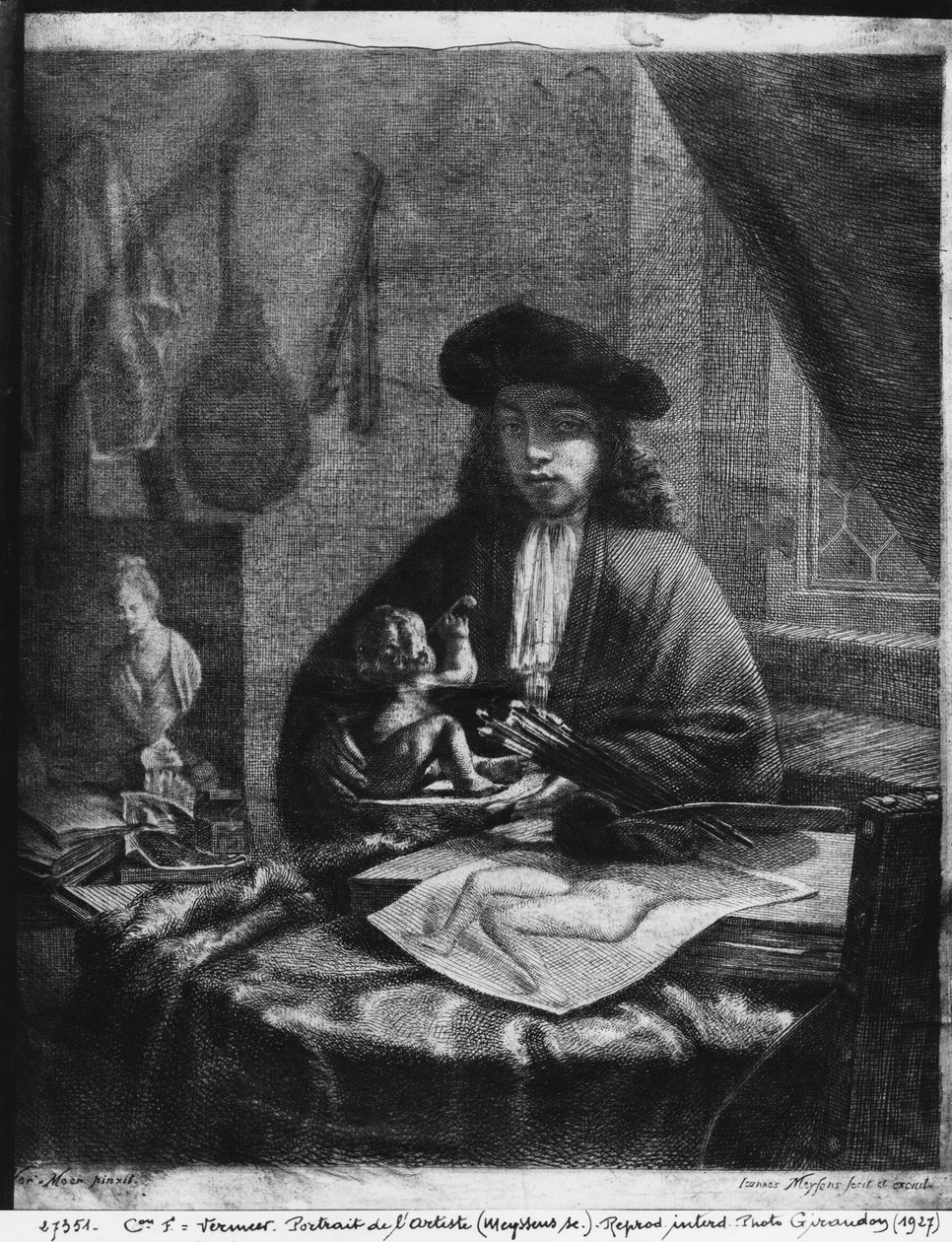 Retrato de um jovem artista, gravado por Johannes Meyssens (1612-70) de Michiel van Musscher