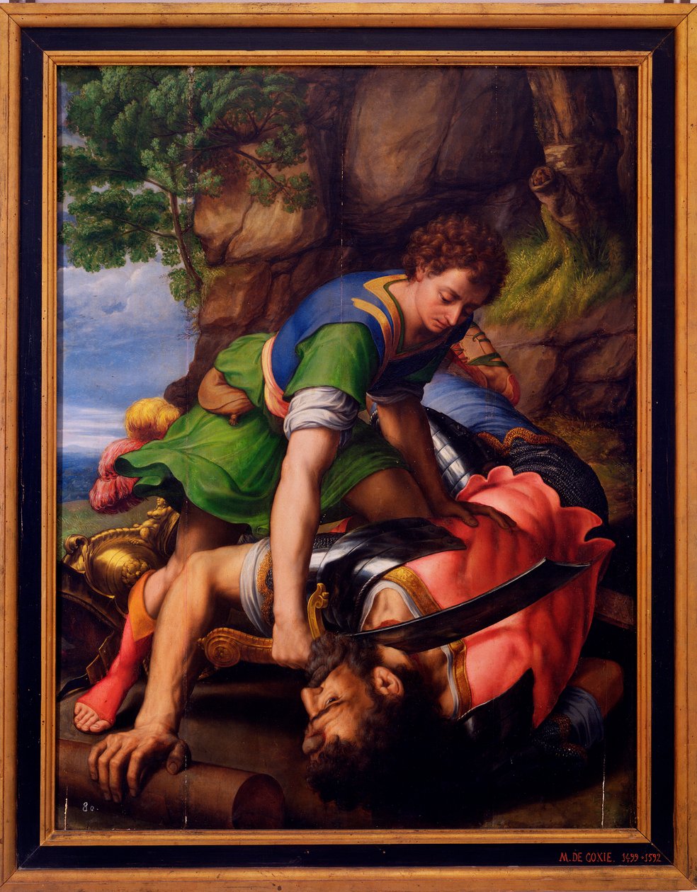 "" Davi e Golias "" Pintura de Michiel Coxcie de Michiel I Coxie or Coxcie