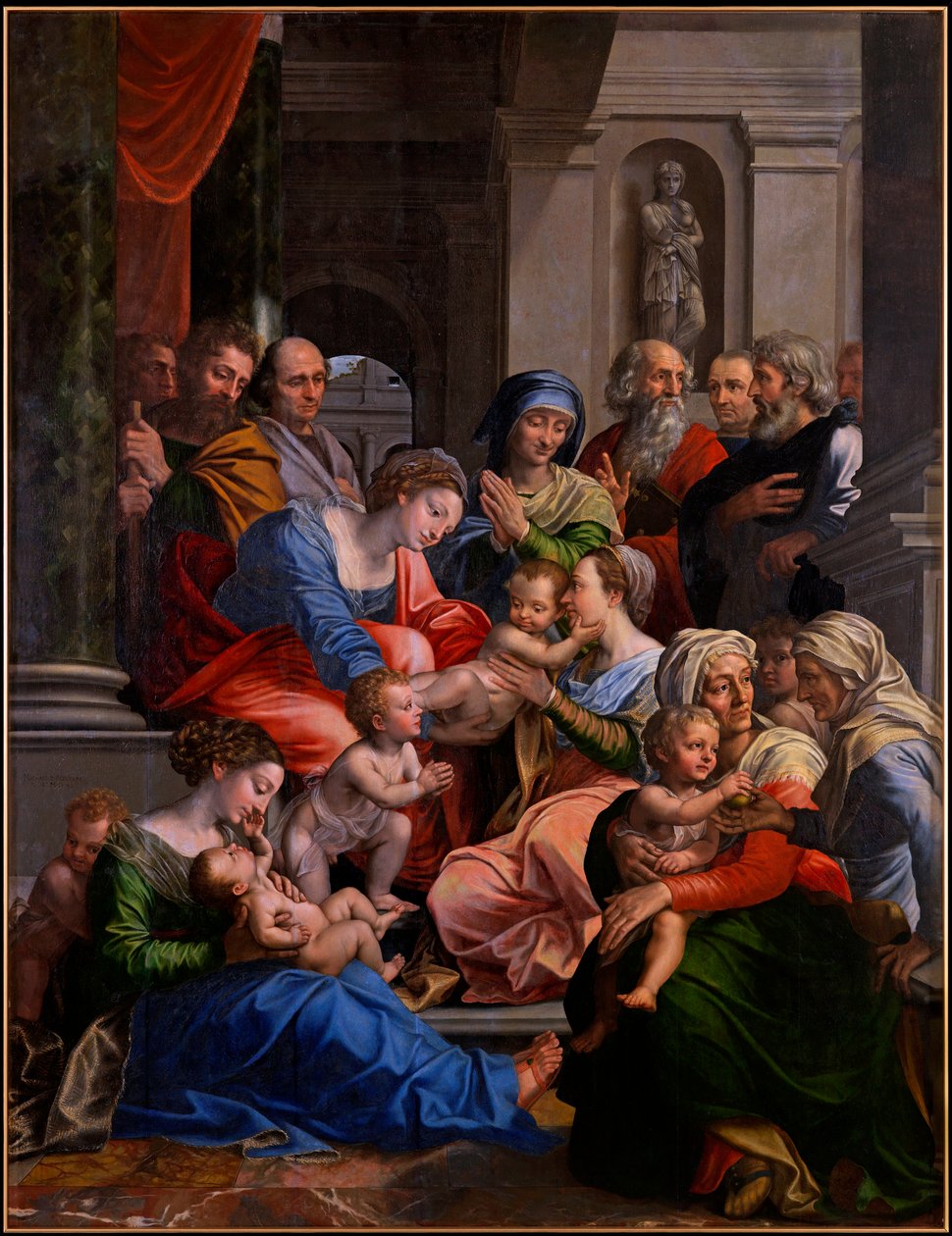 "La sainte Parente" (O santo parentesco) Peinture de Michael Coxcie (Michiel Coxien) (De Coxien, De Coxcie, Coxius, Van Coxcie et Coxie) (1499-1592) 1540 Óleo sobre madeira Dim 245x191 cm Abbaye Kremsmuenster Autriche de Michiel I Coxie or Coxcie