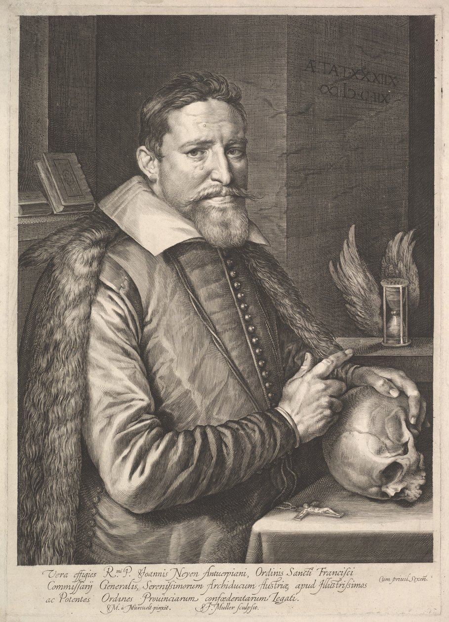 Retrato de Joannes Neyen, General da Ordem dos Frades Franciscanos, Embaixador em Trier, 1608. de Michiel Jansz van Miereveld