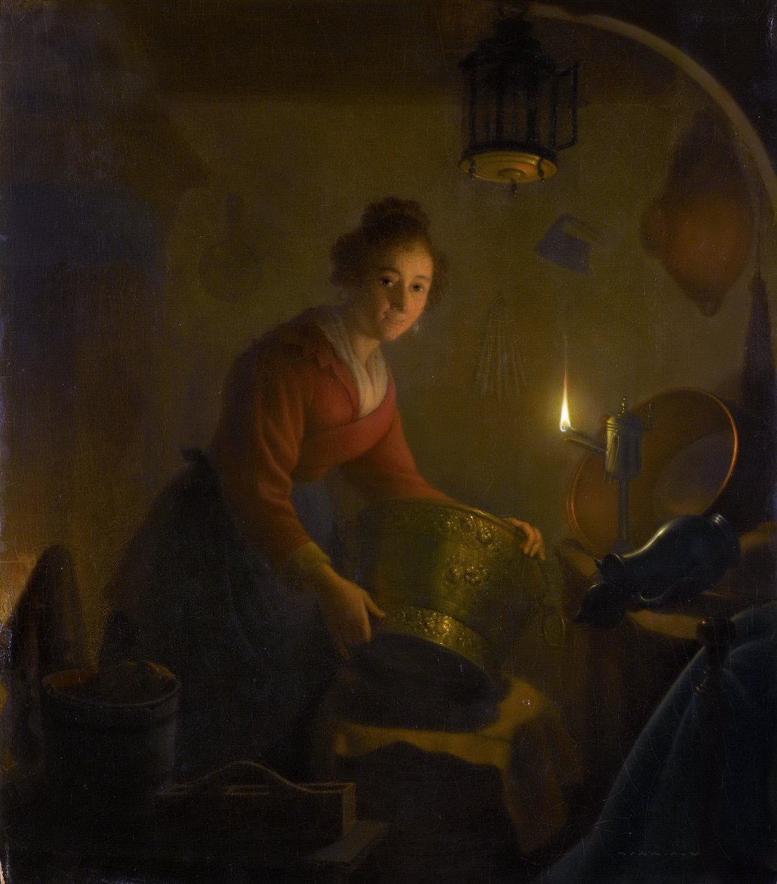 Mulher em uma cozinha à luz de velas de Michiel Versteegh