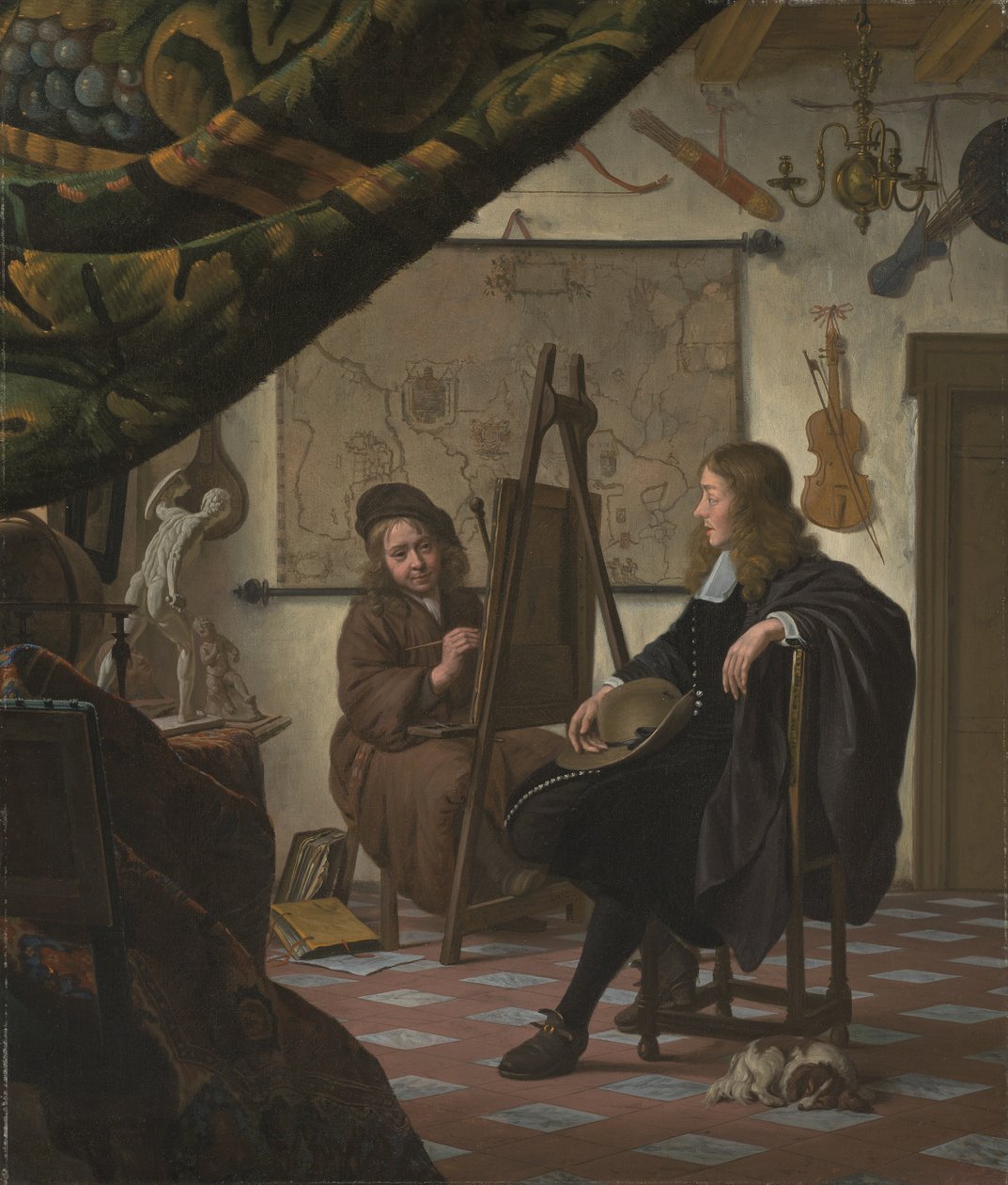 Um auto-retrato do artista no seu estúdio de Michiel van Musscher