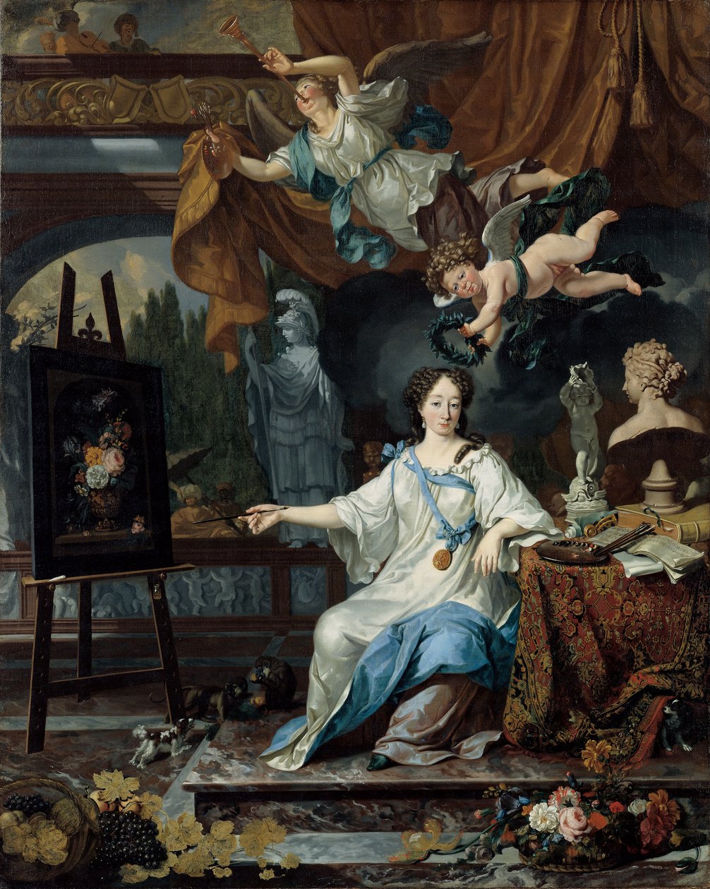 Retrato alegórico de um artista em seu estúdio, c.1675-1685 de Michiel van Musscher