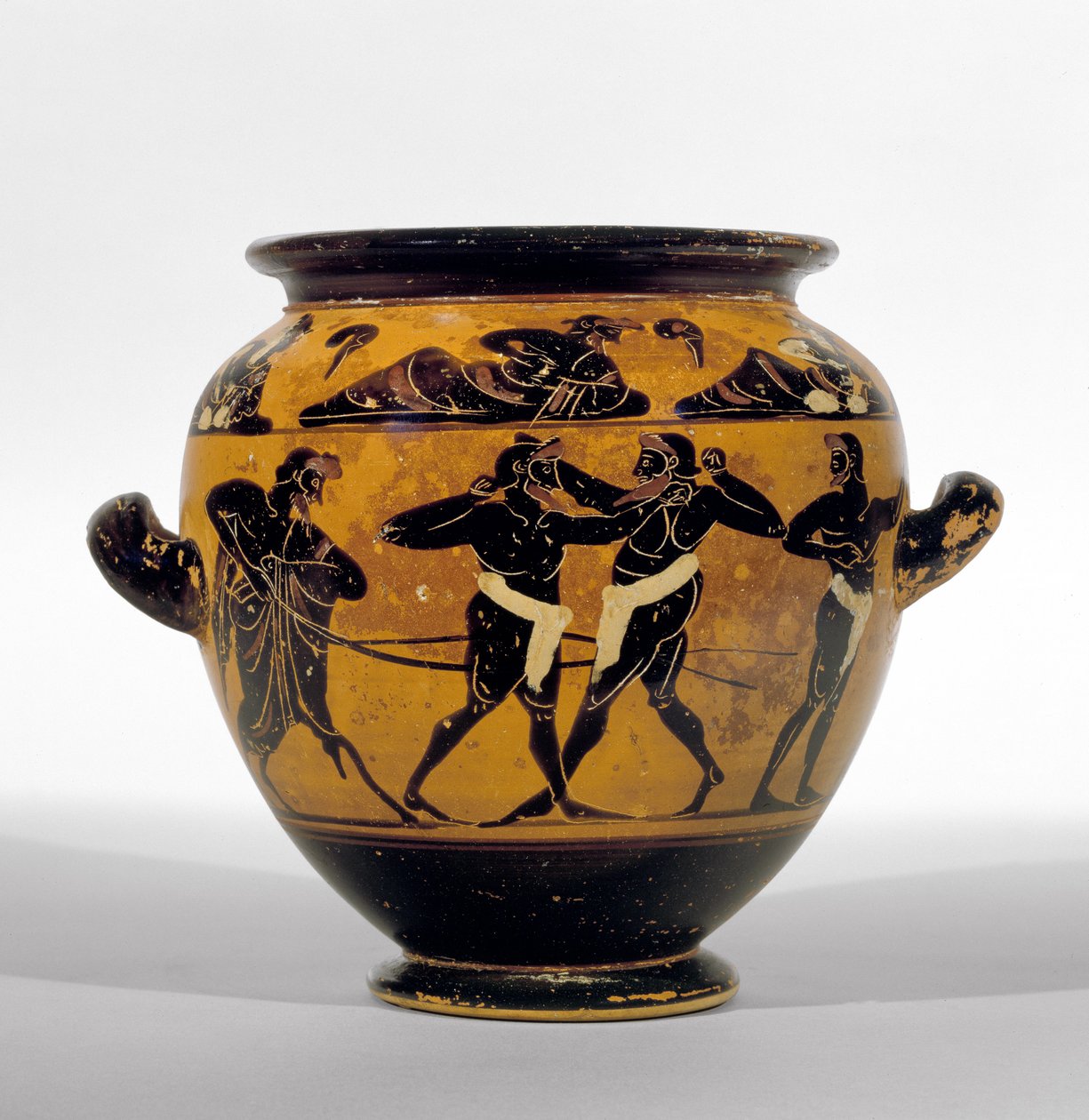 Estames áticos de figuras negras representando pugilistas, c.520-500 aC (cerâmica) (ver também 100575) de Michigan painter