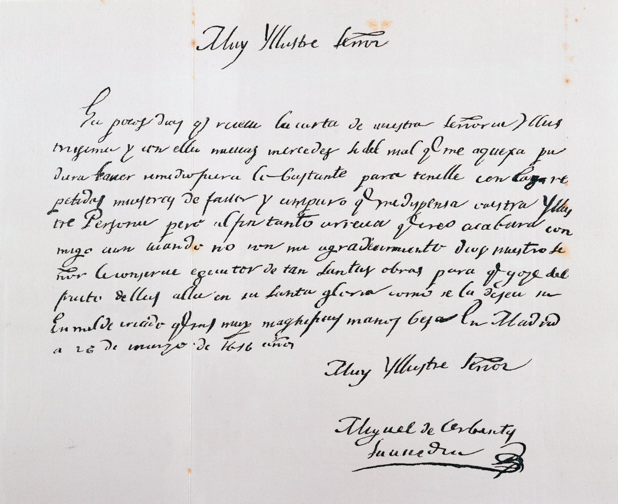 Carta escrita ao Arcebispo de Toledo, em 26 de março de 1616 (tinta no papel) de Miguel de Cervantes Saavedra