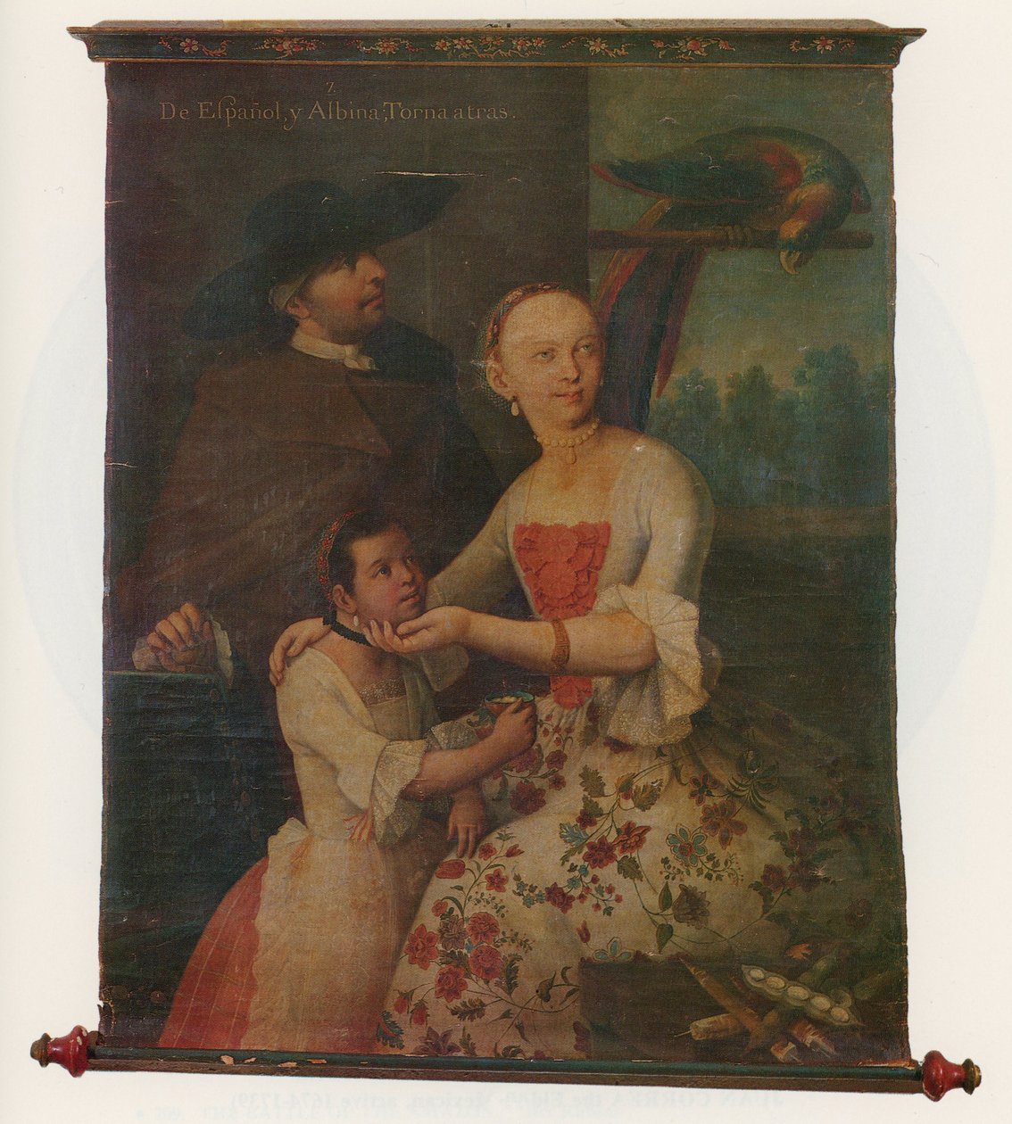 Um de um par de grupos de retratos etnográficos, c.1763 (pergaminho) de Miguel Cabrera