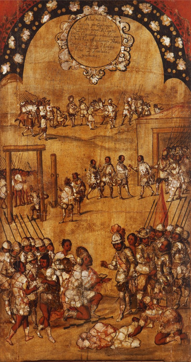 The Conquest of Mexico, Painel III, c.1696-1715 (pintura sobre madeira) de Miguel Gonzalez