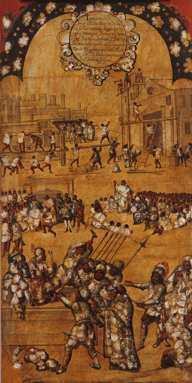 A Conquista do México, Painel IV, c.1696-1715 (pintura sobre madeira) de Miguel Gonzalez