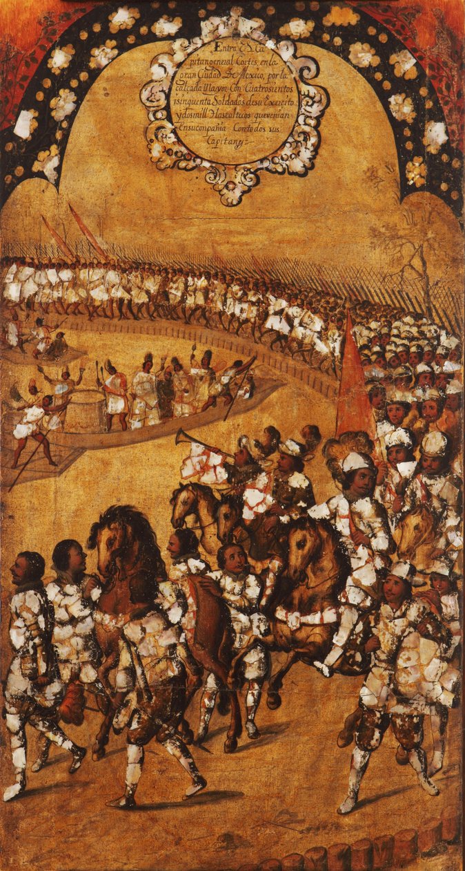 A Conquista do México, Painel IX, c.1696-1715 (pintura sobre madeira) de Miguel Gonzalez