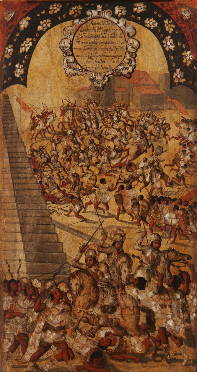 A Conquista do México, Painel XVI, c.1696-1715 (pintura sobre madeira) de Miguel Gonzalez