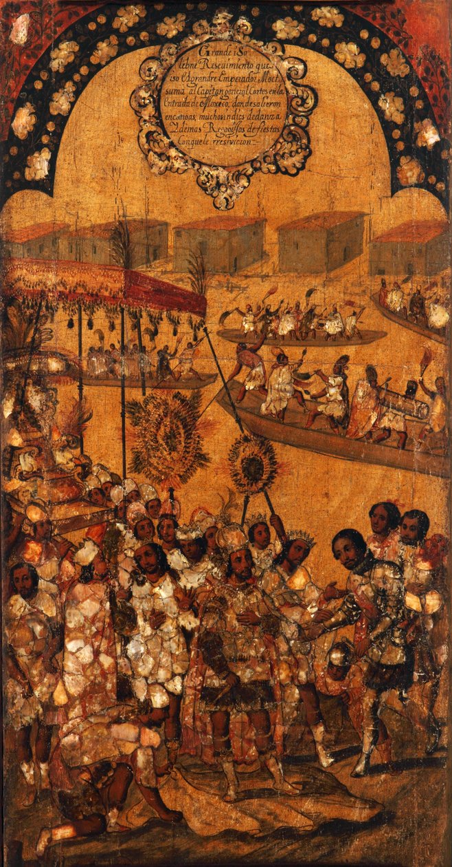 A Conquista do México, Painel X, c.1696-1715 (pintura sobre madeira) de Miguel Gonzalez
