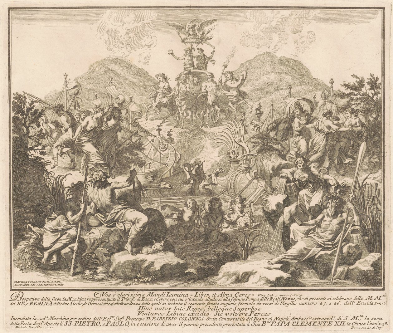 A Seconda Macchina para a Chinea de 1738: o triunfo de Baco e Ceres de Miguel de Sorellò, after Carl Marcus Tuscher