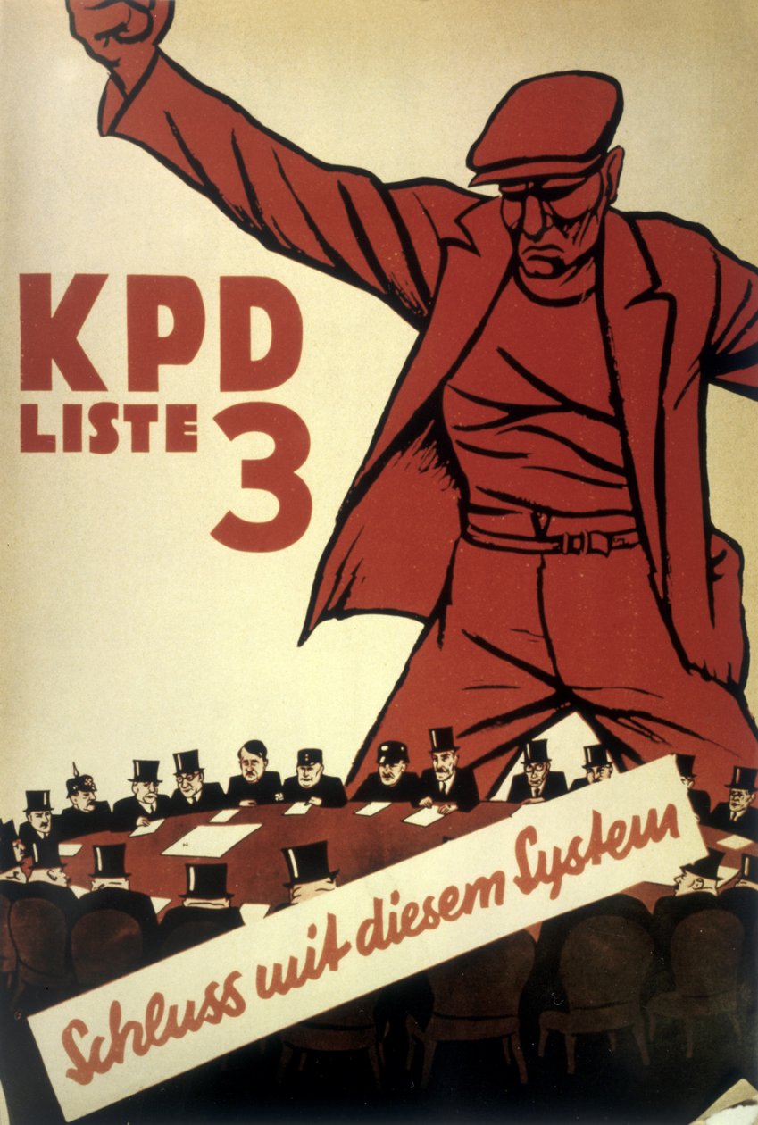 Cartaz do Partido Comunista Alemão (KPD) "Fora com o sistema" produzido numa altura de intensa competição política 1932 de Mihaly Biro