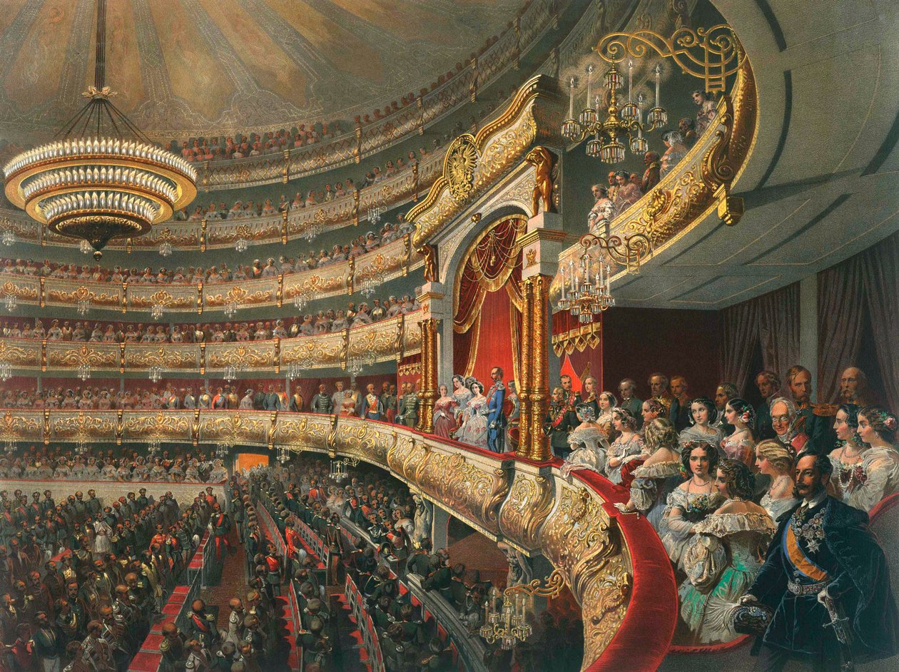 Auditório do Teatro Bolshoi, Moscou, Rússia, 1856. de Mihaly von Zichy