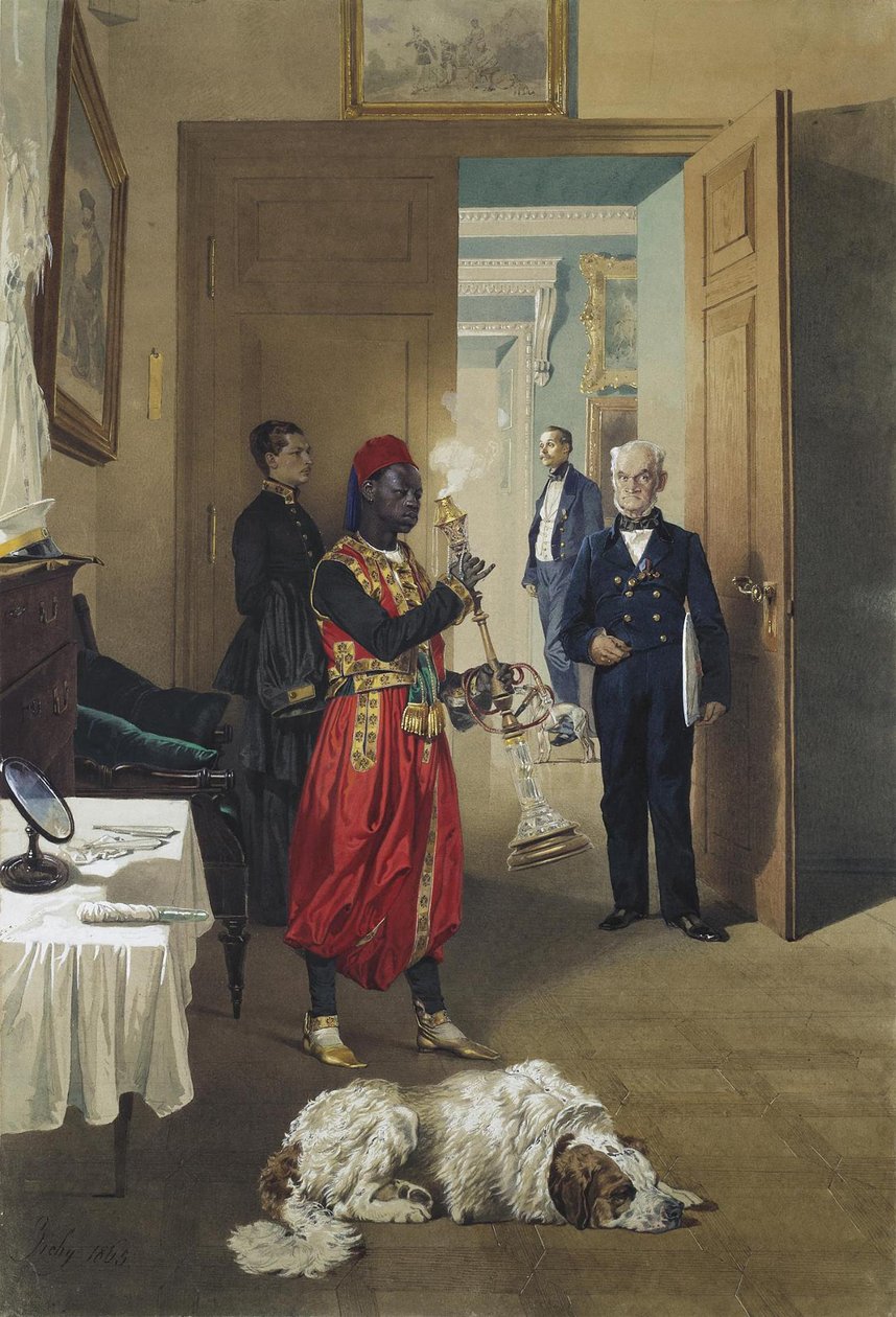 Vestíbulo do grande palácio em Tsarskoye Selo, 1865 de Mihaly von Zichy