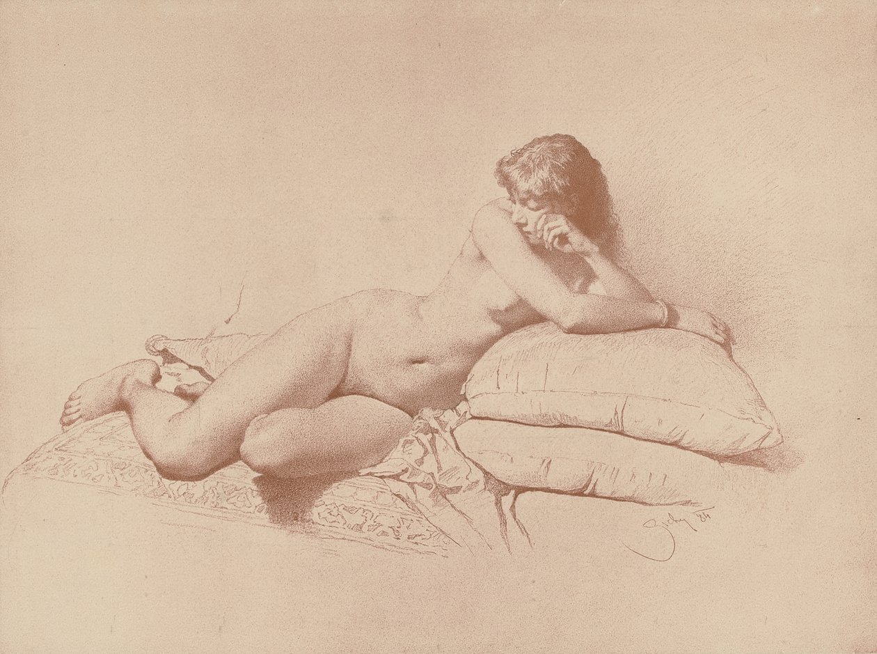 Estudo de um nu feminino reclinado, 1885 de Mihaly von Zichy