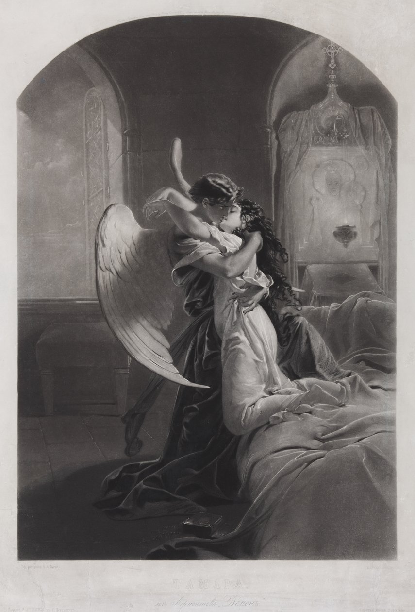 Tamara e Demon. Ilustração do poema O Demônio, de Mikhail Lermontov, c. 1880 de Mihaly von Zichy