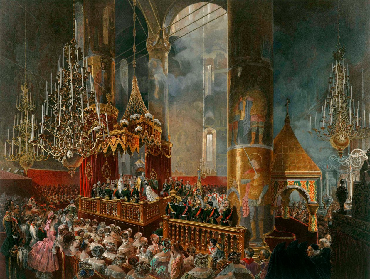 A coroação da czarina Maria Alexandrovna da Rússia, Moscou, 1856. de Mihaly von Zichy