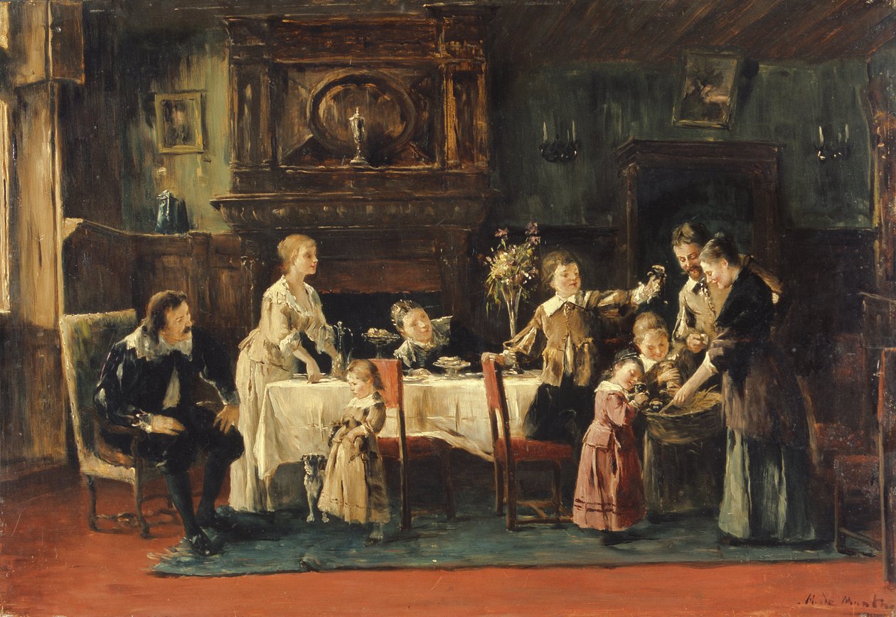 Visitando o novo bebê, século XIX de Mihály Munkácsy