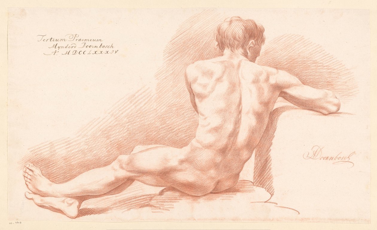 Nu masculino sentado, visto de costas (3º prêmio 1784) de Mijnderd Doornbosch