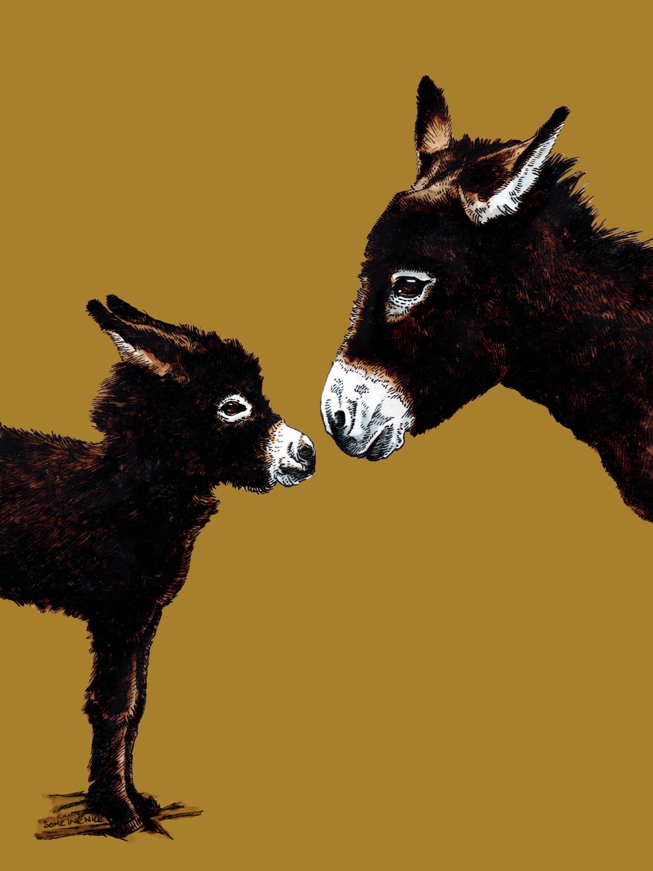 Mãe e Bebé Burra em Amarelo Dourado, 2020 de Mike Davis
