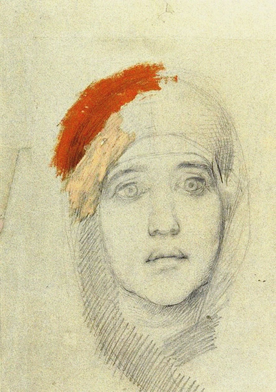 Estudo para a Virgem, 1884 (lápis e guache sobre papel) de Mikhail Aleksandrovich Vrubel