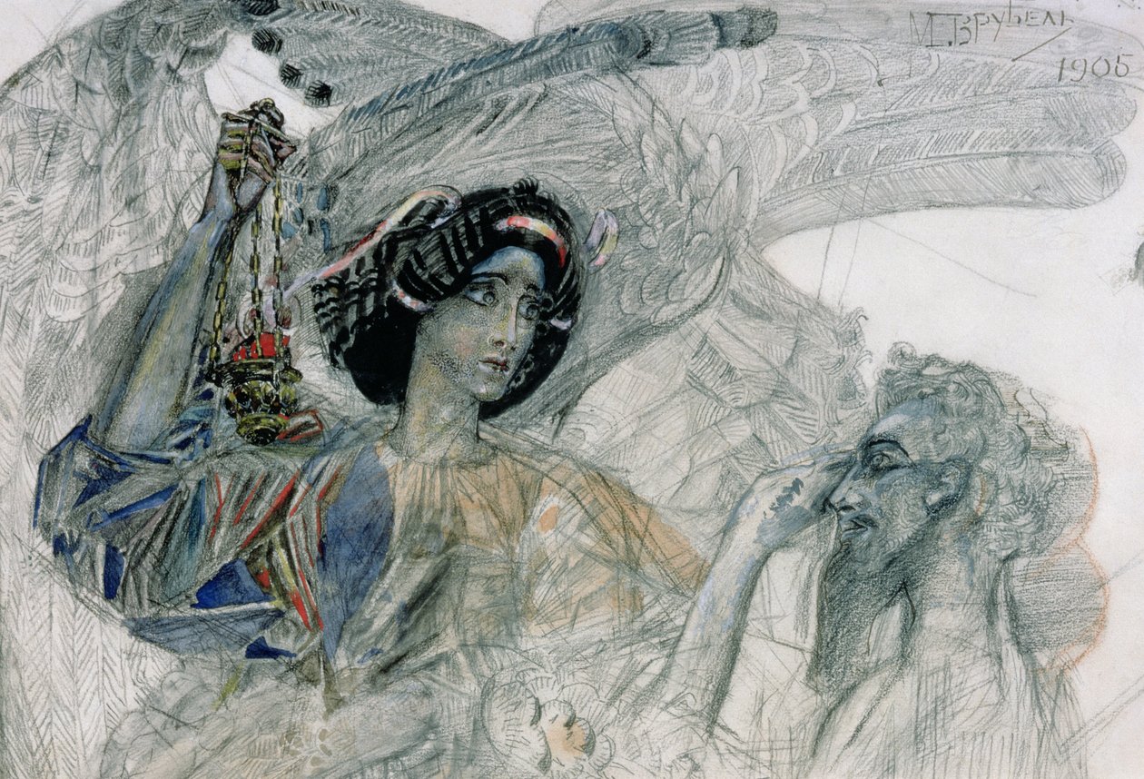 Os Seis Serafins Alados, de &39;O Profeta&39;, de Alexander Pushkin (1799-1837), 1905 (carvão e guache sobre papel) de Mikhail Aleksandrovich Vrubel
