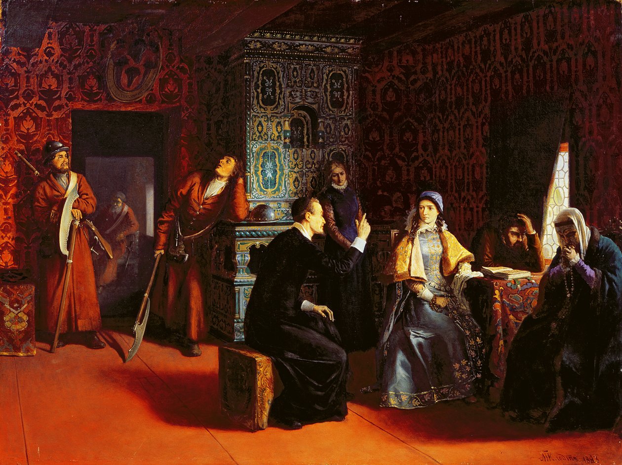 Marina Mniszech sob prisão com um padre, 1883 de Mikhail Konstantinovich Klodt