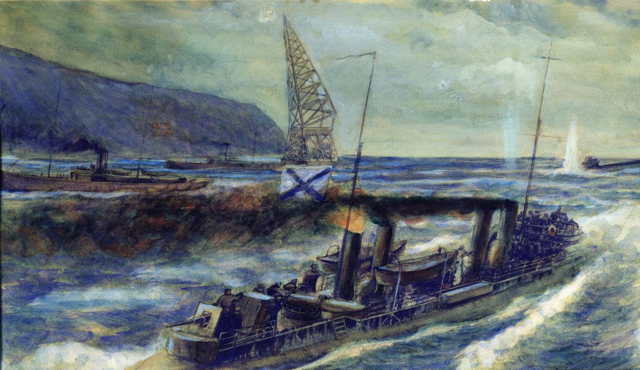 O u-boat alemão U 56 afundado pelo destróier russo Grozovoi no Mar de Barents em 20 de outubro de 1916, 1940 de Mikhail Mikhailovich Semyonov