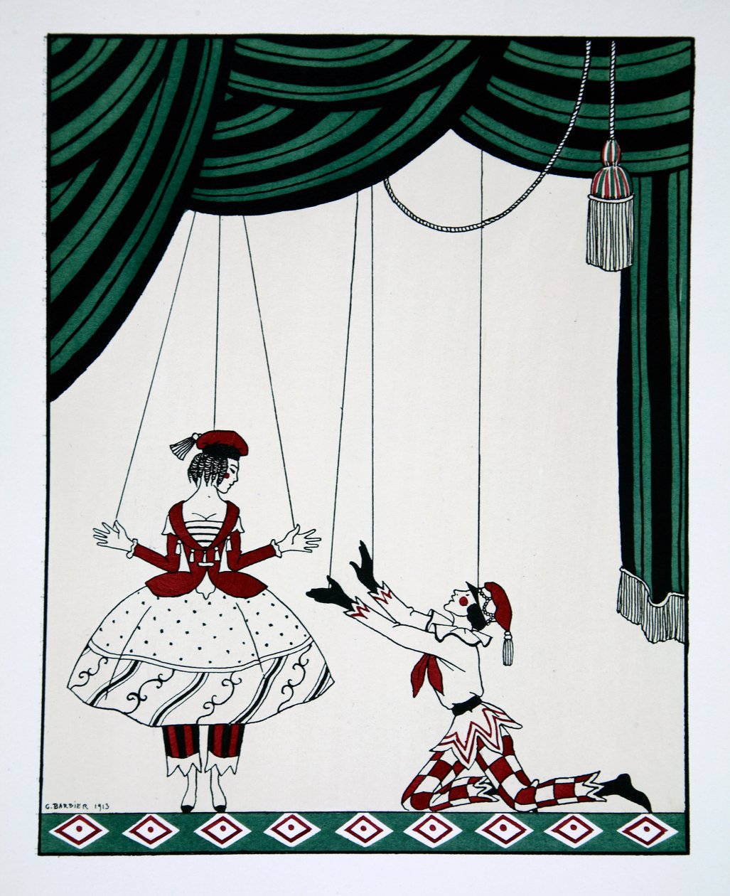 Petroushka, da série Designs sobre as danças de Vaslav Nijinsky 1889-1950. Georges Barbier 1882-1932, impressão de Pochoir de Mikhail Shibanov
