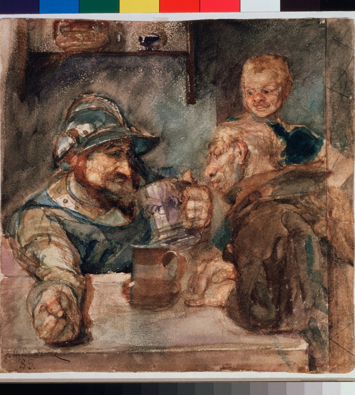 Acima de uma caneca de cerveja (Above a Beer Tankard) - Obra de Mikhail Alexandrovich Vrubel (Vrubel) (1856-1910), óleo sobre tela de Mikhail Aleksandrovich Vrubel