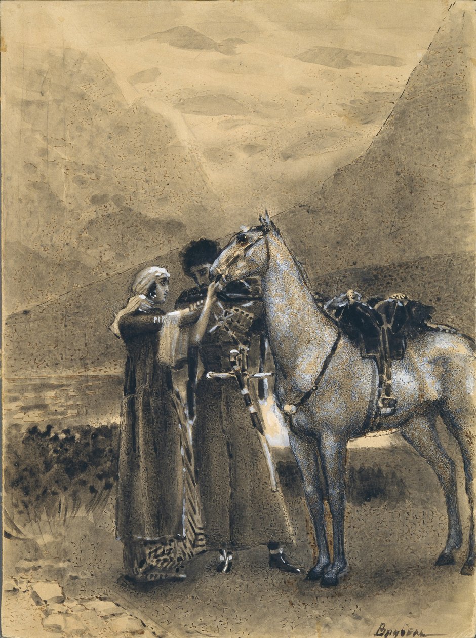 Adeus de Zara com Ismail. Ilustração do poema Ismail Bey, de Mikhail Lermontov, 1890-1891 de Mikhail Aleksandrovich Vrubel