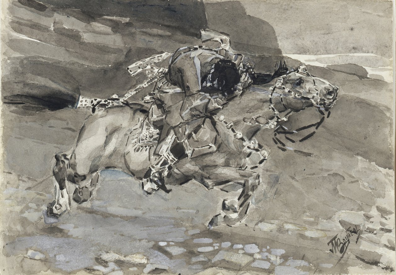 Cavaleiro. Ilustração do poema O Demônio, de Mikhail Lermontov, 1890-1891 de Mikhail Aleksandrovich Vrubel