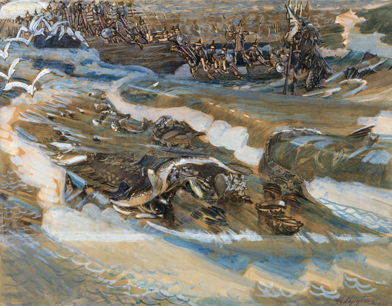 Ilustração para o conto de fadas do czar Saltan de A. Pushkin, 1901 de Mikhail Aleksandrovich Vrubel
