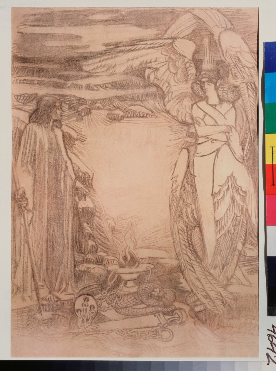 Illustration pour le poema Prophete de Alexandre Pouchkine (1799-1837) (ilustração para o poema Prophet de A Pushkin) - Dessin de Mikhail Alexandrovich Vrubel (Vroubel) (1856-1910), sanguine sur papier de Mikhail Aleksandrovich Vrubel