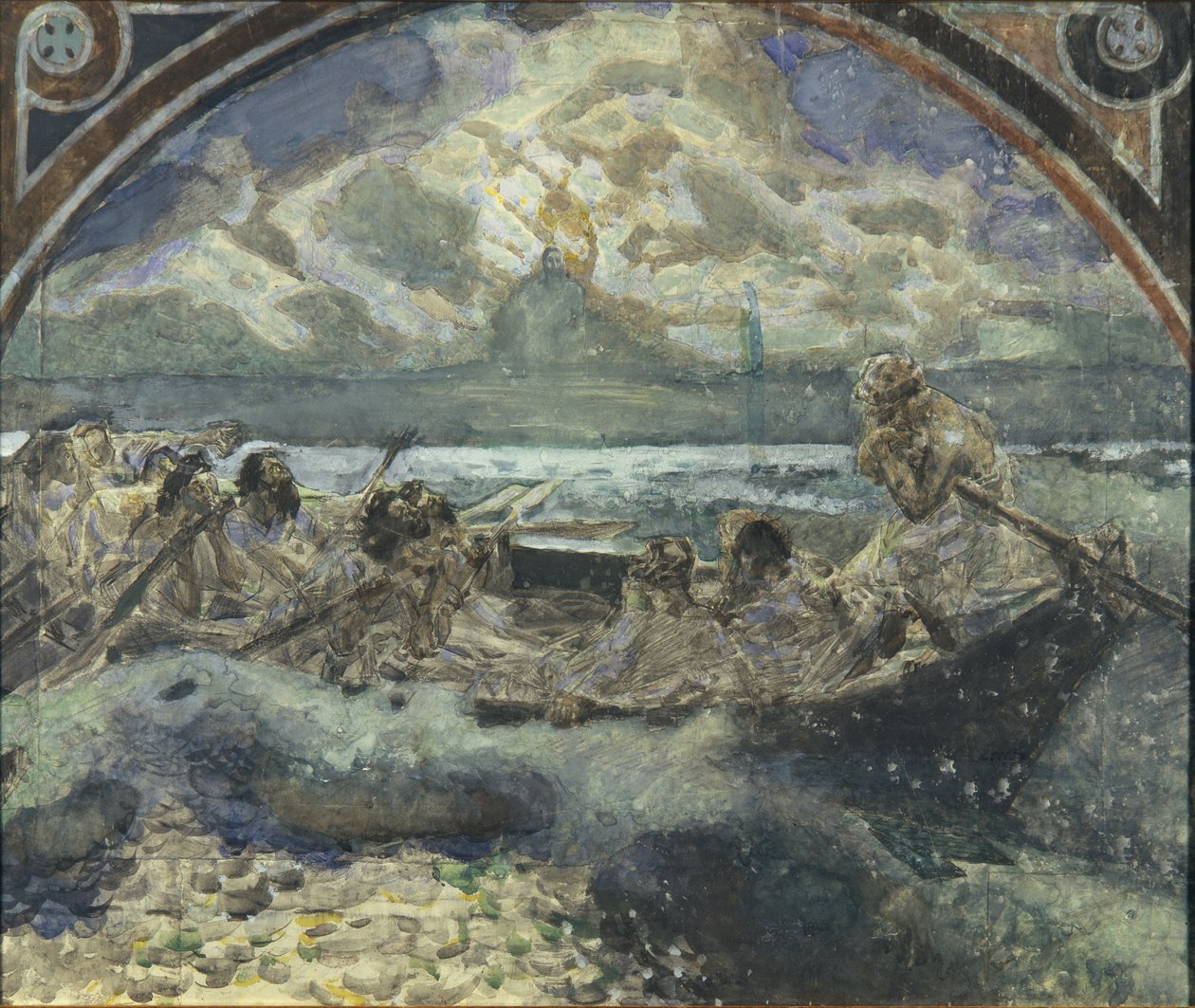 Jesus anda na água, 1890 de Mikhail Aleksandrovich Vrubel