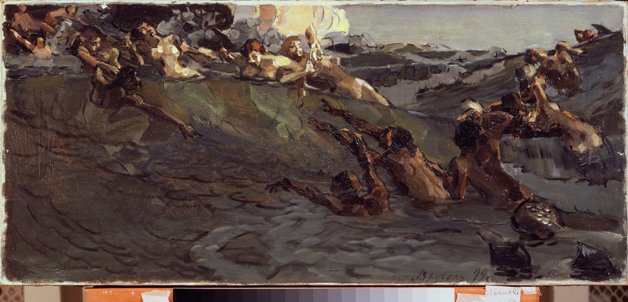 Jogando Náiades e Tritões - Pintura de Mikhail Alexandrovich Vrubel (Vrubel) (1856-1910), óleo sobre tela de Mikhail Aleksandrovich Vrubel