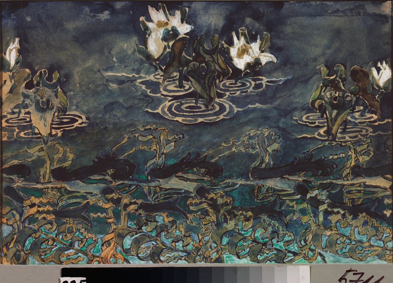 Nenuphars (ninfeas) (Nenúfares) - Obra de Mikhail Alexandrovich Vrubel (Vrubel) (1856-1910), aquarela e guache sobre papel, arte russa do século XIX-XX, art nouveau - State Museum Abramtsevo Estate, Moscou de Mikhail Aleksandrovich Vrubel