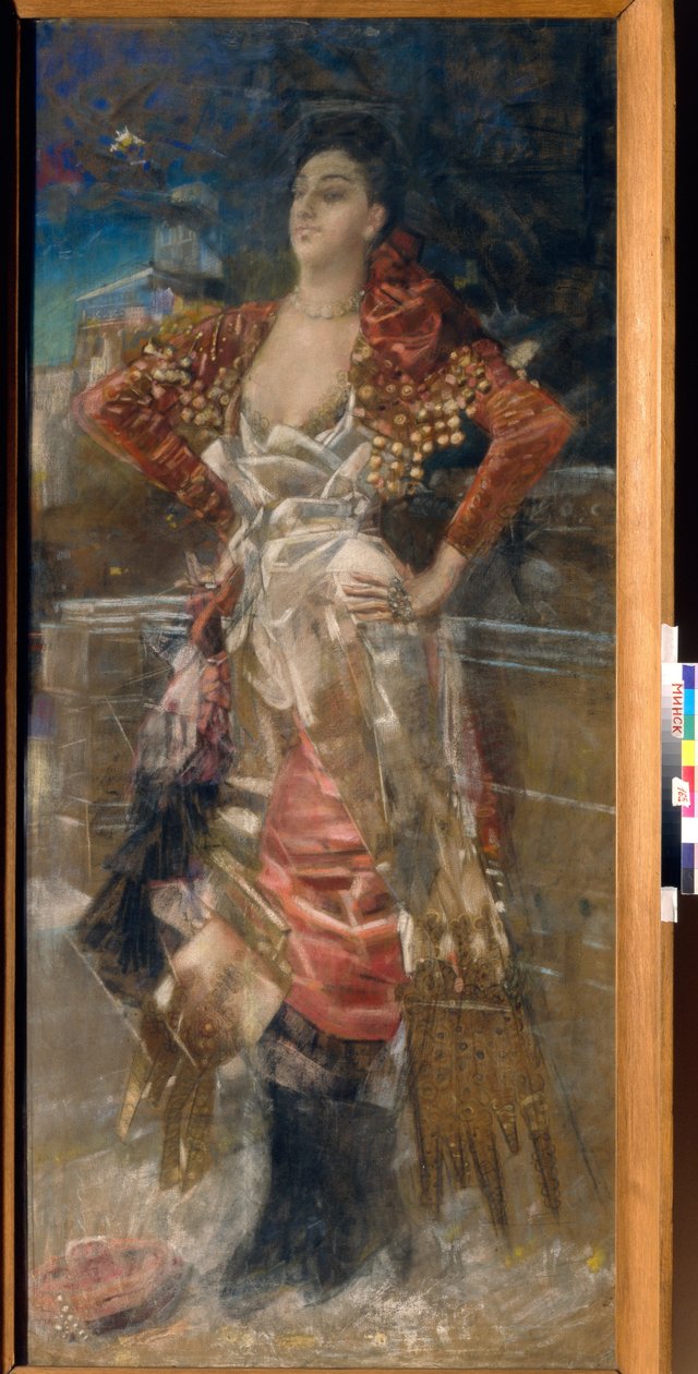 Retrato da dançarina e atriz Caroline (Carolina) Otero, conhecida como La Belle Otero (1868-1965). Cortesã da Belle Epoque. Obra de Mikhail Alexandrovich Vrubel (Vrubel) (1856-1910), pastel sobre tela de Mikhail Aleksandrovich Vrubel