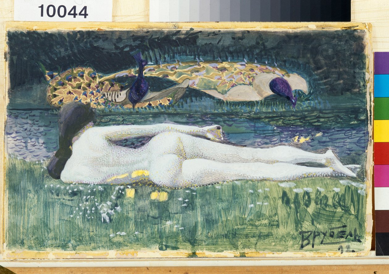 Figura feminina nua, deitada, por trás, à beira da água - Obra de Mikhail Alexandrovich Vrubel (Vroubel) (1856-1910) de Mikhail Aleksandrovich Vrubel