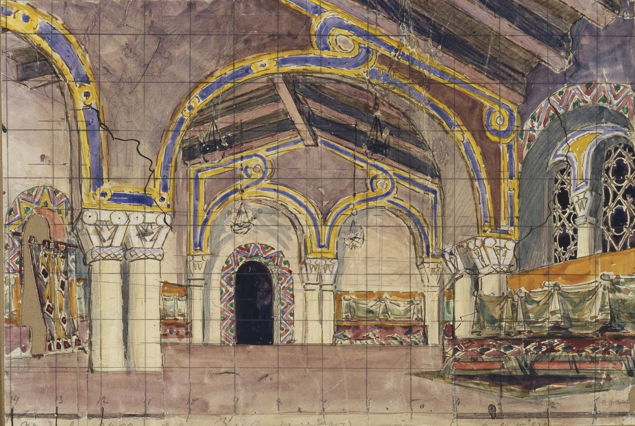 Cenografia da ópera A noiva czarista de N. Rimsky-Korsakov, 1899 de Mikhail Aleksandrovich Vrubel