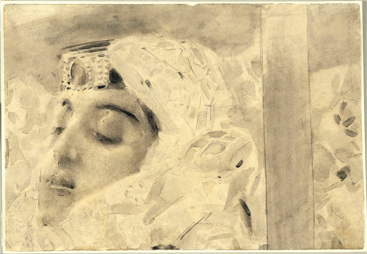 Tamara num caixão - Ilustração do poema "O Demónio" de Mikhail Lermontov (1814-1841) - Obra de Mikhail Alexandrovich Vrubel (Vroubel) (1856-1910) de Mikhail Aleksandrovich Vrubel