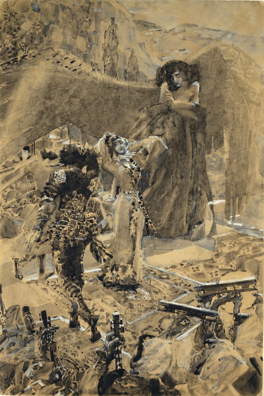 Tamaras Dance. Ilustração do poema O Demônio, de Mikhail Lermontov, 1890-1891 de Mikhail Aleksandrovich Vrubel