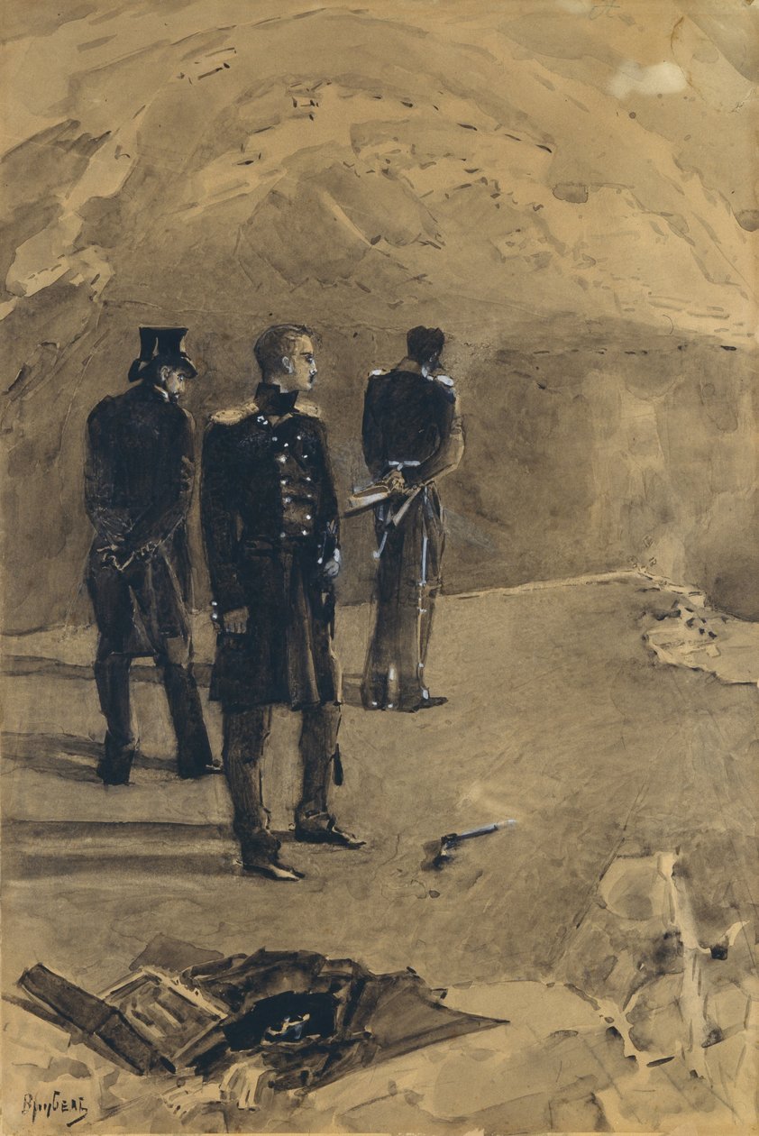 O duelo de Pechorin e Grushnitsky. Ilustração do romance Um Herói de Nosso Tempo, de Mikhail Lermontov, 1891 de Mikhail Aleksandrovich Vrubel