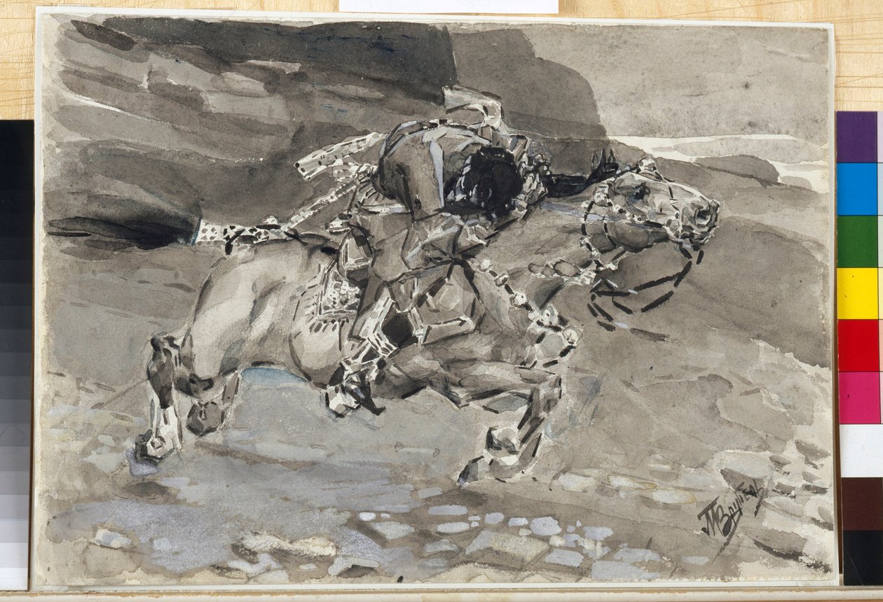 Um cavaleiro - Ilustração do poema "O Demónio" de Mikhail Lermontov (1814-1841) - Obra de Mikhail Alexandrovich Vrubel (Vrubel) (1856-1910) de Mikhail Aleksandrovich Vrubel