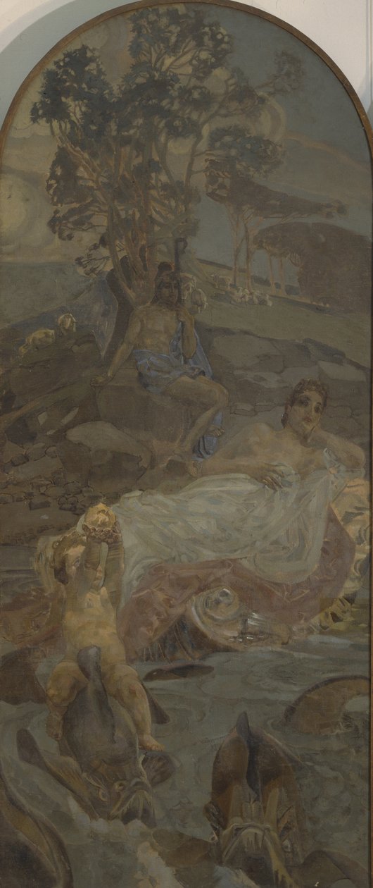 Vênus, Amor e Paris, painel central do tríptico O Julgamento de Paris de Mikhail Aleksandrovich Vrubel