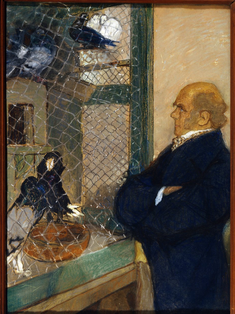 Charles Darwin (1809-1882) dans le colombier a Downe (Angleterre) (C. Darwin na cota Dove em Downe). Oeuvre de Mikhail Dmitrievich Ezuchevsky (1880-1928), pastel sur carton de Mikhail Dmitrievich Ezuchevsky